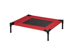 Cama De Estimação Elevada Gatos Portátil Tecido Transpirável Para Exterior Interior 76x61x18cm Vermelho