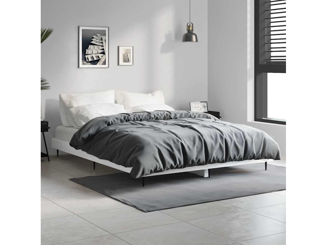 Vidaxl Estrutura Cama 140x190 Cm Derivados De Madeira Branco Brilhante