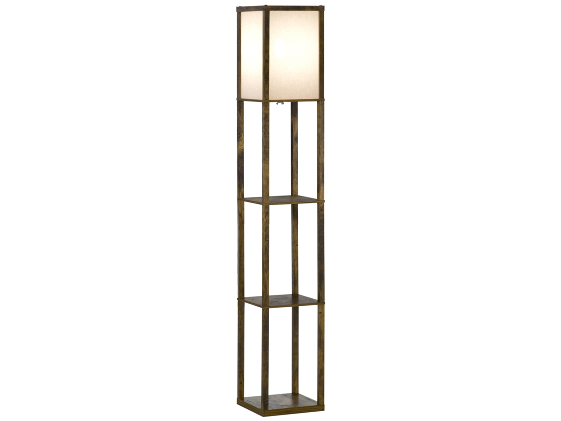 Luminária de prateleira, 26x26x160cm, 3 prateleiras, MDF, branco e marrom | S/MARCA