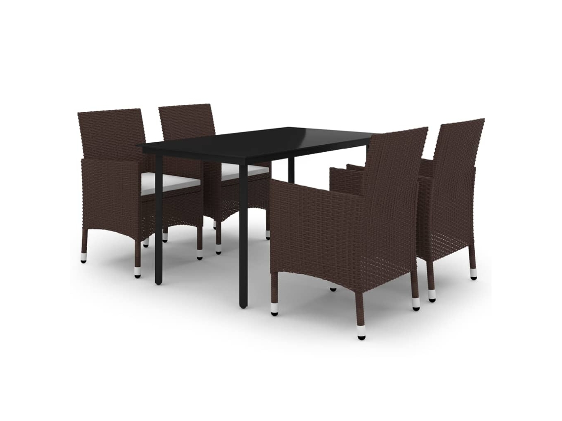 Maison Exclusive - 5 Pcs Conjunto De Jantar P/ Jardim C/almofadões Vime Pe E Vidro