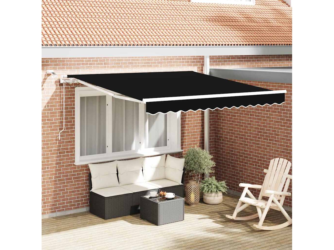 Vidaxl Toldo Retrátil Preto 350 X 250 Cm Poliéster