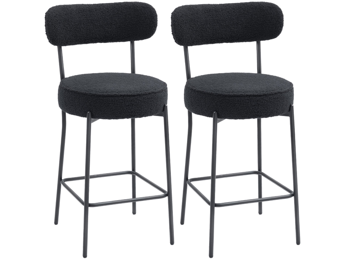 Conjunto De 2 Cadeiras De Bar Com Assento E Apoio Para Os Pés Estofados, Capa De Fleece, Estrutura Metálica, Preto-kd
