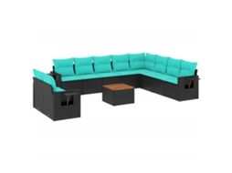 Conjunto de Sofá de Jardim, 11 Peças, Almofadas, Rattan Preto MAISON EXCLUSIVE