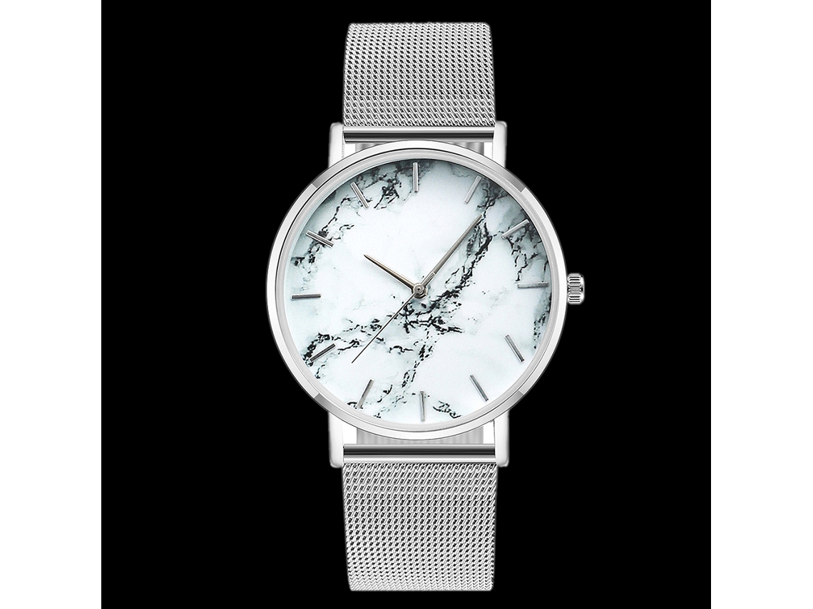 Reloj De Pulsera Casual Para Mujer Y Hombre Con Correa De Malla Y Dial Redondo De Patrón Marmol (plata)
