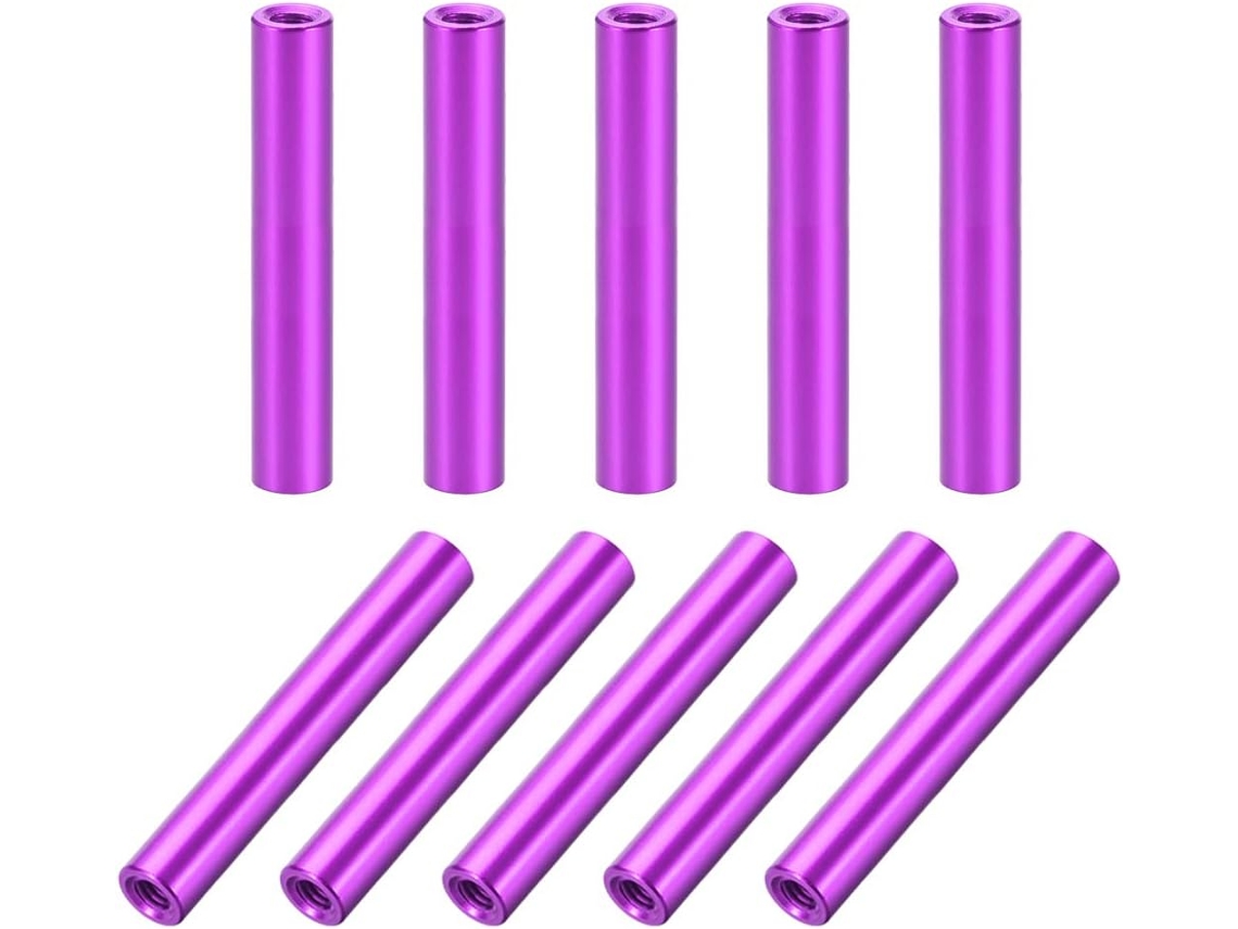 Conjunto de 10 Espaçadores Fêmea Redondos de Alumínio M3 x 30mm na Cor Roxa para Drones Fpv CHABERLU