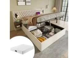 Conjunto Quarto Bege 160x200cm, Cama Estofada, Hidráulica, 2 Mesas, Usb (c/ Colchão).-op
