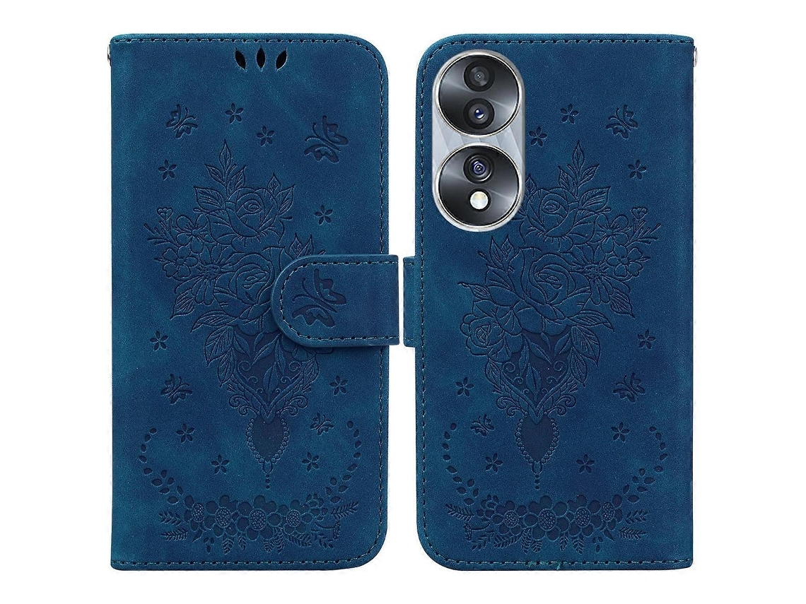 Capa De Celular For Honor 70 Em Couro Com Estampa De Borboleta E Rosa