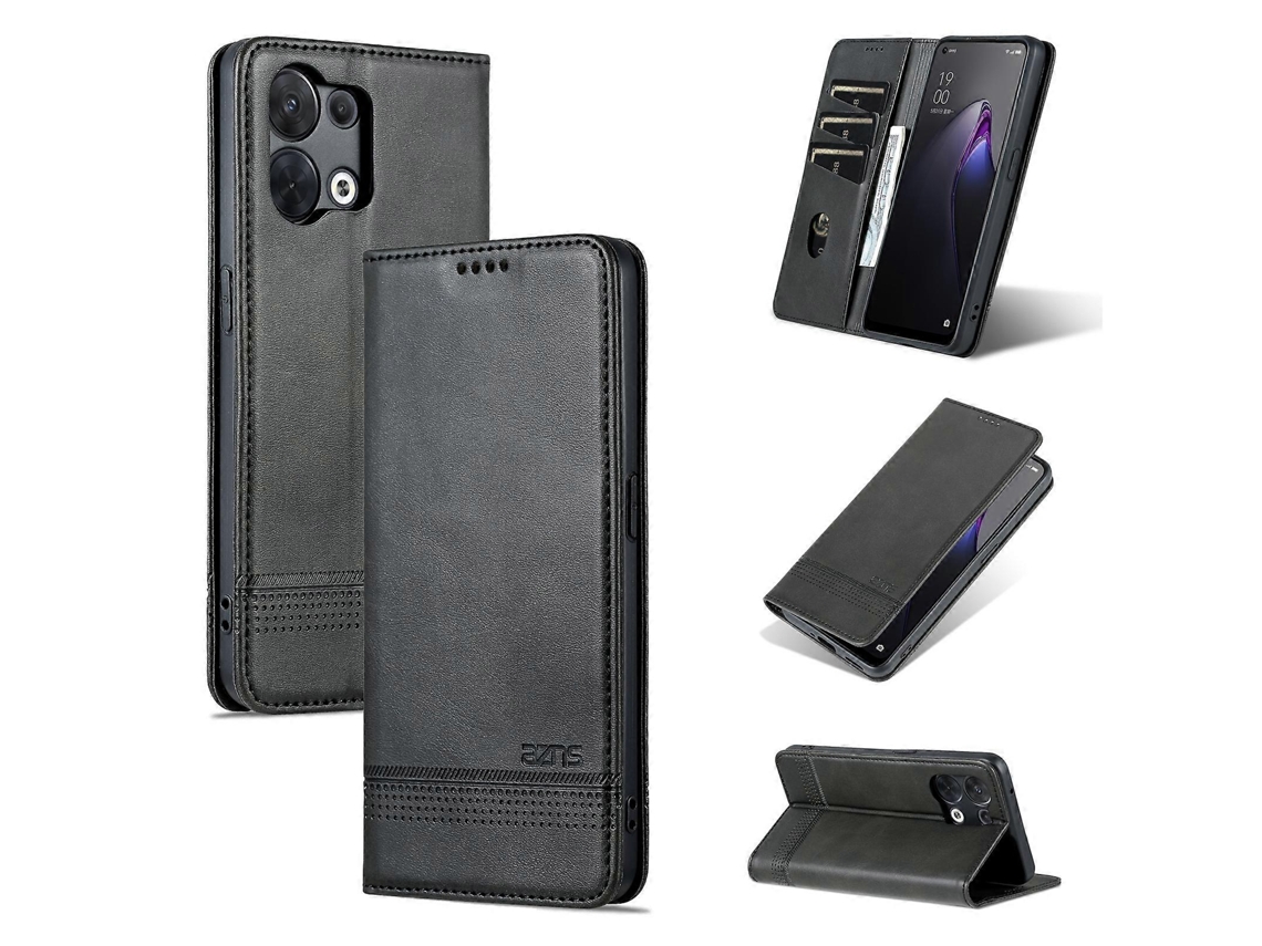 Capa De Celular Flip De Couro Com Textura De Bezerro Magnética Azns Para Oppo Reno9 / Reno9 Pro