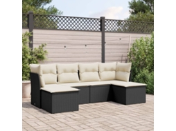 Jogo de Sofá Jardim 6 Peças C/ Almofadões Vime Pe Preto Dkd Home Decor