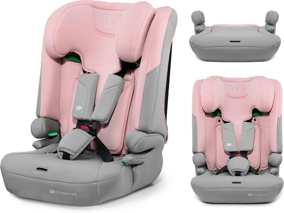 Cadeira Auto Kinderkraft I‑COMFY 76–150 cm com cinto de 5 pontos e função booster 3‑em‑1 Rosa