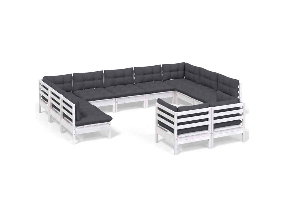 Conjunto de 11 Lounge de Jardim com Almofadões Pinho Maciço Branco MAISON EXCLUSIVE