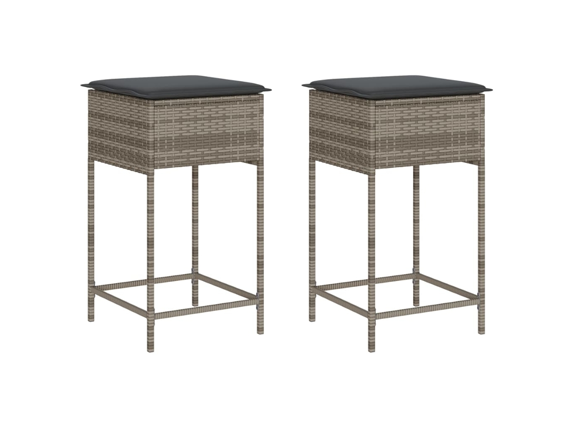 Maison Exclusive - Bancos De Bar P/ Jardim Com Almofadões 2 Pcs Vime Pe Cinzento