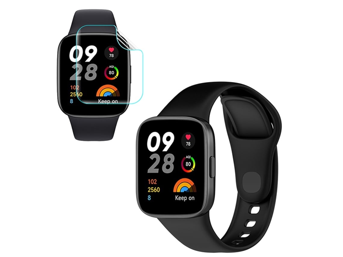 Kit Bracelete Silicone Película de Hydrogele para Xiaomi Redmi Watch 3 Preto