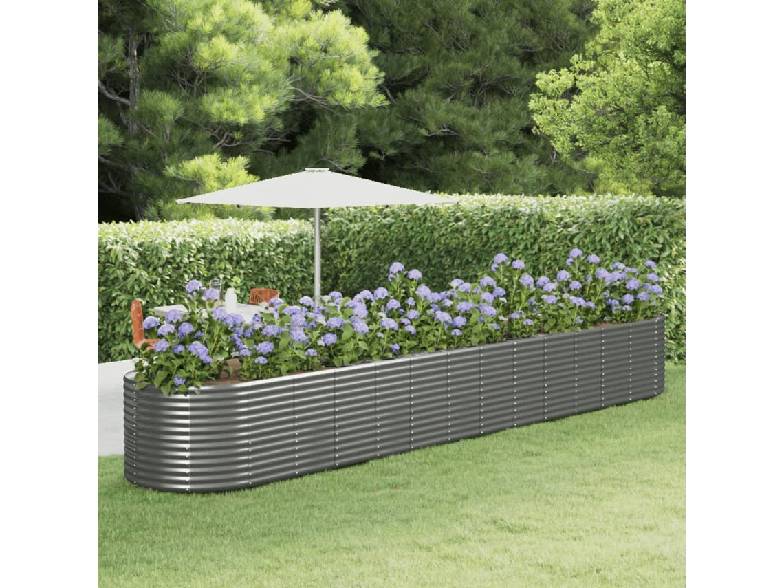 Vidaxl Canteiro Elevado Jardim 554x100x68 Aço Revestido A Pó Cinzento