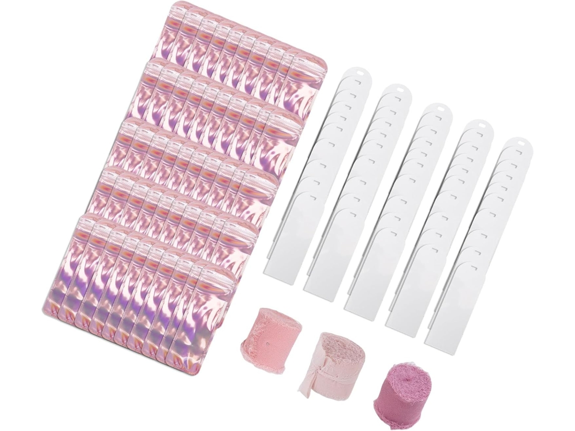 Conjunto de 50 Marcadores de Livros em Acrílico Transparente em Branco, com Bolsos e Fitas. SFUSHOS