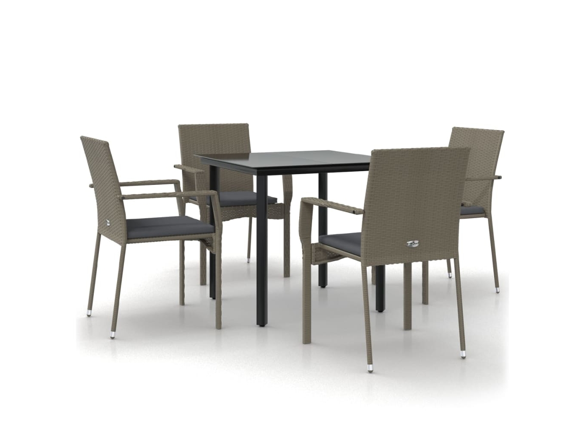 Maison Exclusive - 5 Pcs Conjunto Jantar Jardim C/ Almofadões Vime Pe Preto/cinza