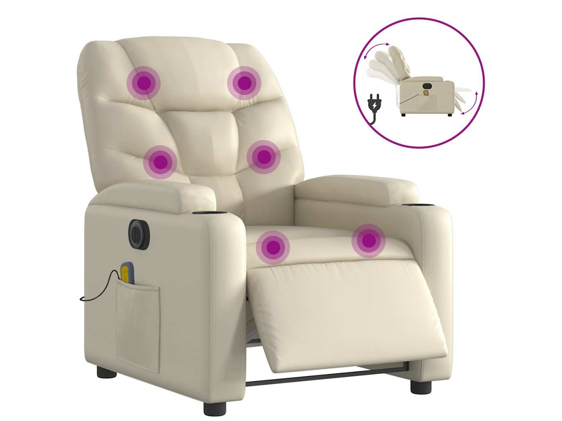 Electric Massage Recliner Chair, Electric Massage Recliner Chairs Vidaxl Creme Couro Artificial