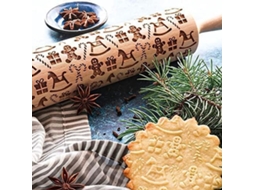 Rolo De Madeira Natalino Com Padrão Em Relevo, 39 Cm, 4,5 Cm, Formato Boneco De Gengibre, 39 Cm X 4