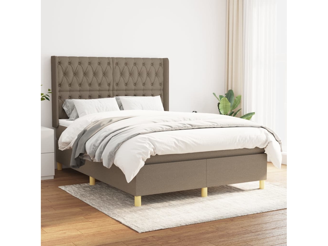 Vidaxl Cama Com Molas/colchão 140x200 Cm Tecido Castanho-acinzentado