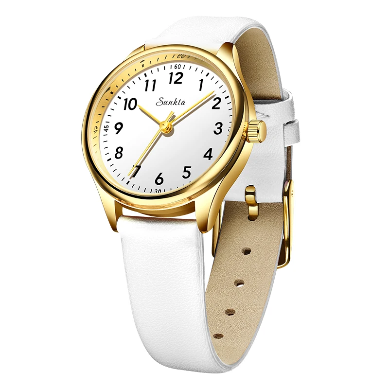 (platina) Relógio De Quartzo Casual Com Pulseira De Couro Resistente À Água Para Mulheres