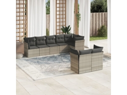 Vidaxl 8 Pcs Conj. Sofás Jardim C/ Almofadões Vime Pe Cinzento-claro