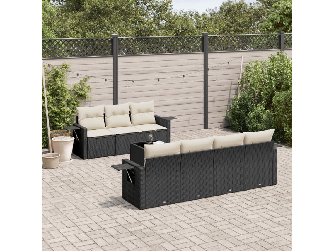 Conjunto de 8 Sofás de Jardim com Almofadas Vime Pe Preto Dkd Home Decor