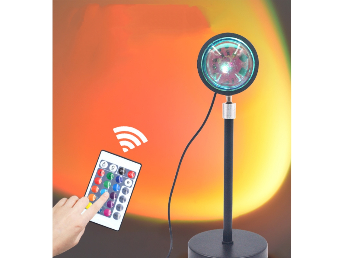 Luminária De Projeção Qinwei Sunset Com Led, Controle Remoto, 16 Cores, Luz Noturna Com Rotação De 360° E Efeito Arco, Íris Para Decoração De Festas