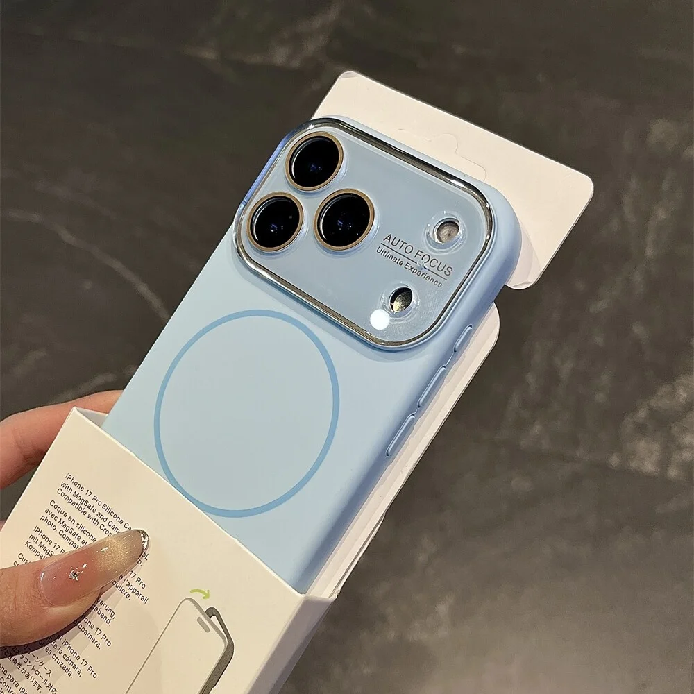 Capa Protetora Magnética De Silicone Líquido Com Lente De Vidro (azul Celeste Para Iphone 16 Pro)