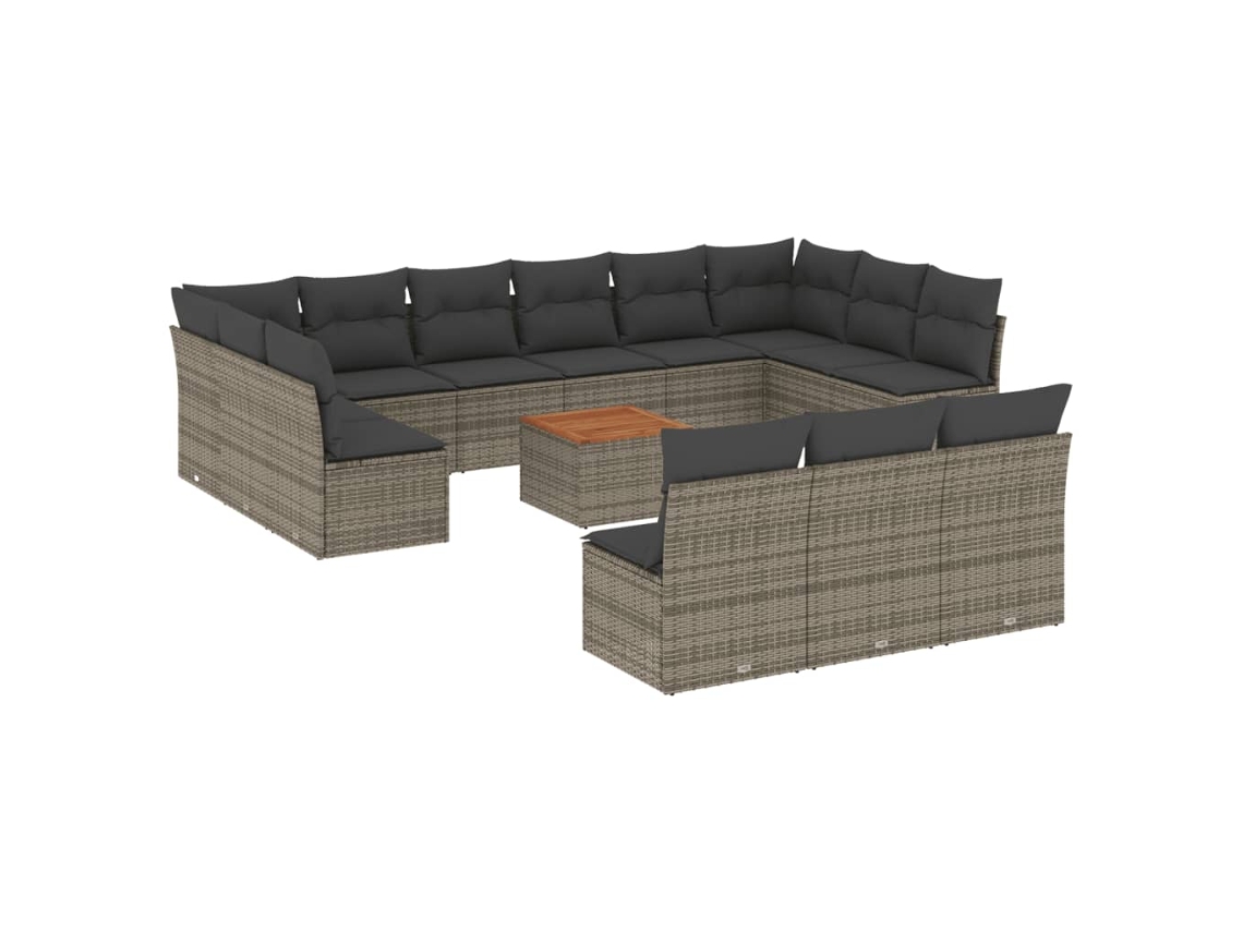 Conjunto 14 sofás p/ jardim c/ almofadões VIDAXL vime PE cinzento