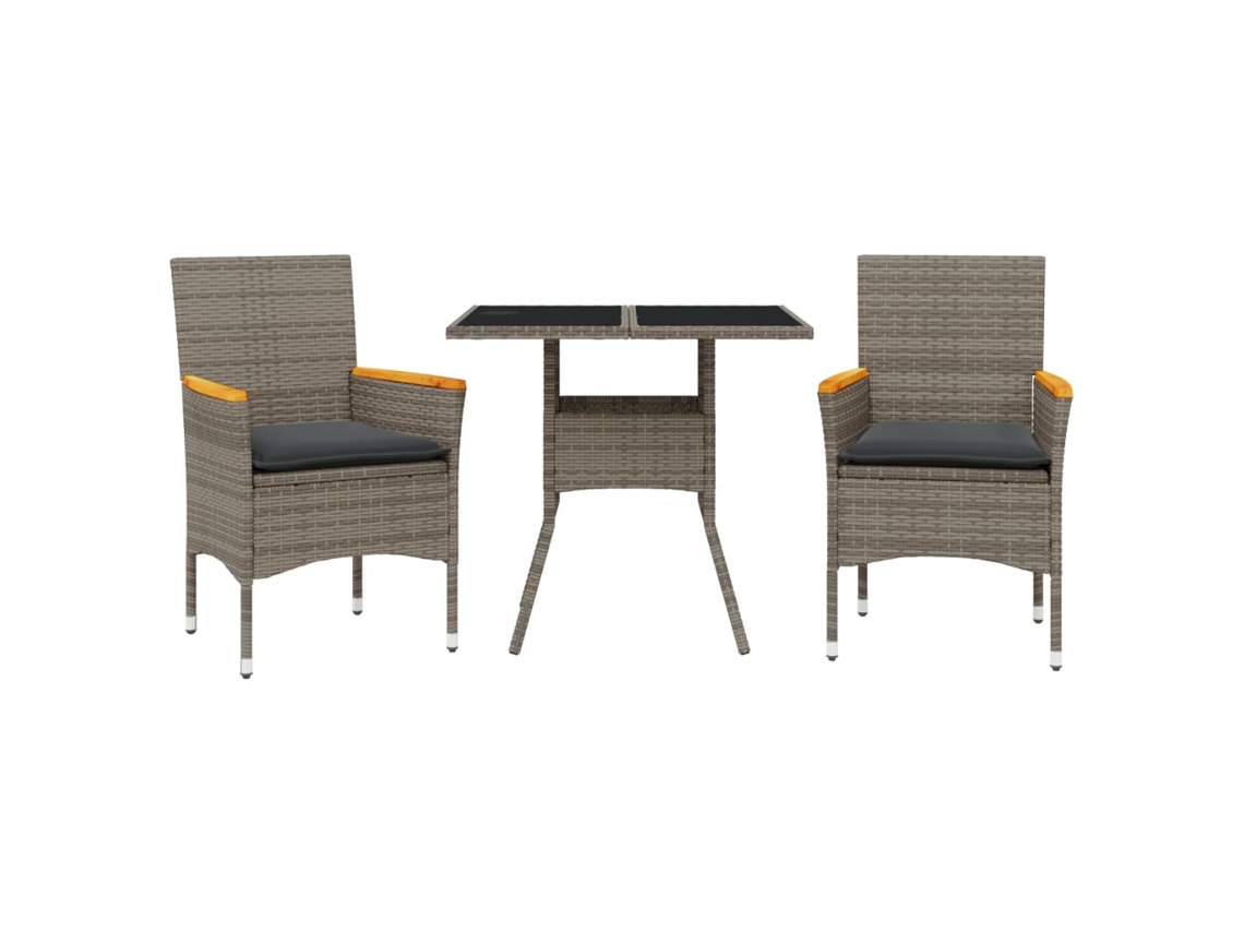 Conjunto de 3 Jantar Jardim com Almofadões Vime Pe/vidro Cinza MAISON EXCLUSIVE