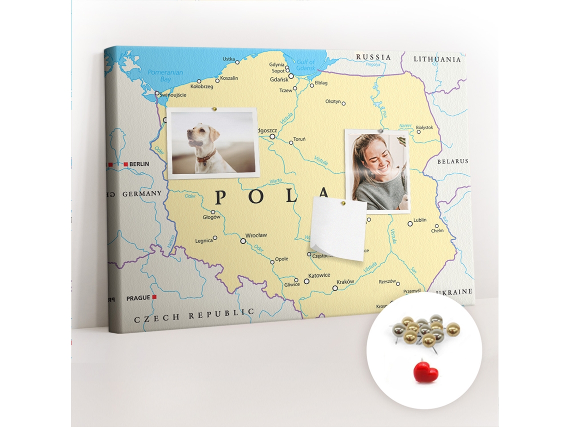 Lousa De Cortiça Mapa Político Da Polónia Para A Sala De Estar Espelharte (60x40 Cm)