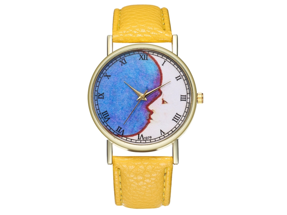 Relógio de quartzo unissex elegante e casual, ideal para presente (amarelo)