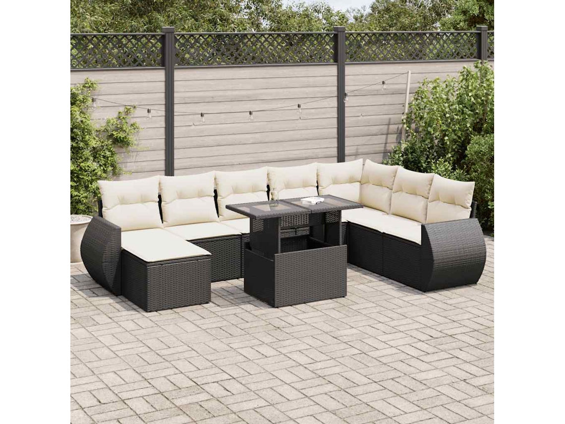 Vidaxl 9 Pcs Conjunto De Sofás P/ Jardim C/ Almofadões Vime Pe Preto