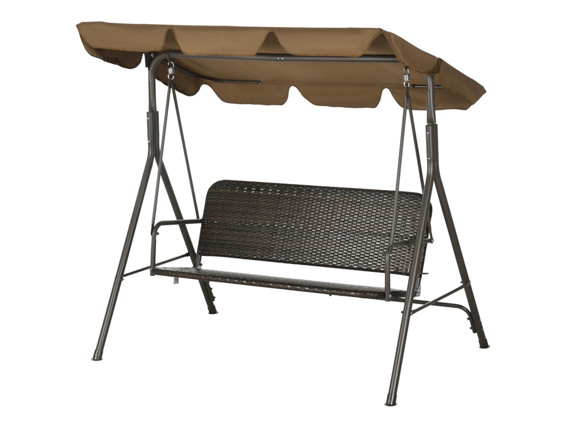 Balanço De Jardim De Três Lugares Com Cobertura Ajustável Em Rattan Pe E Aço. 167x112x153cm