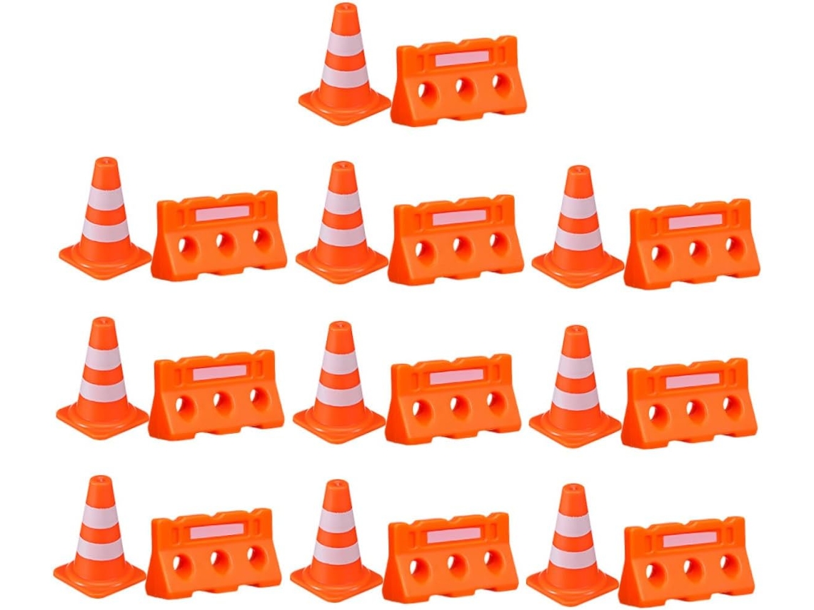 20 Peças De Painéis De Sinalização Rodoviária, Mini Barreiras De Plástico E Mini Cones.