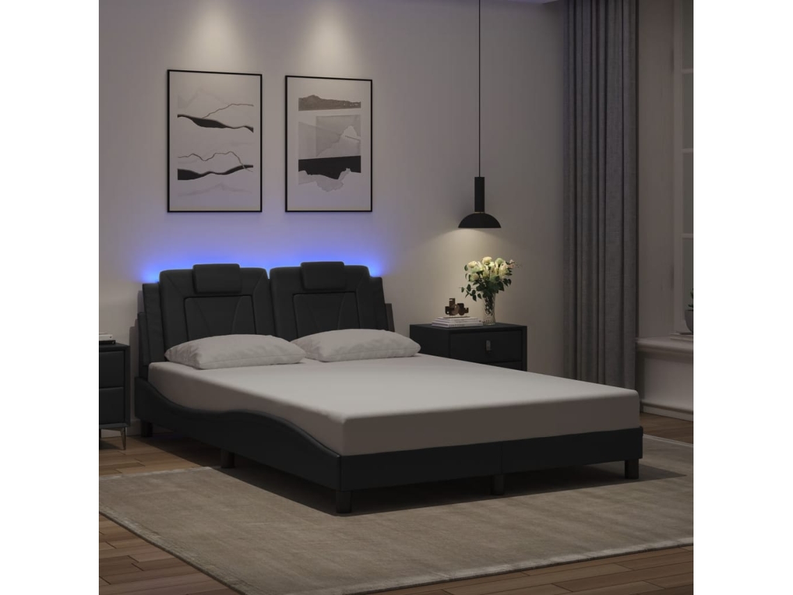 Vidaxl Estrutura De Cama Viana Com Led Sem Colchão 140x190 Cm Preto