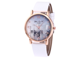 Relógio unissex Zhoulianfa, modelo Quartz, com pulseira de couro branca.