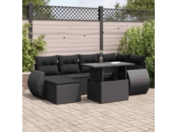 Vidaxl 7 Pcs Conjunto De Sofás P/ Jardim C/ Almofadões Vime Pe Preto