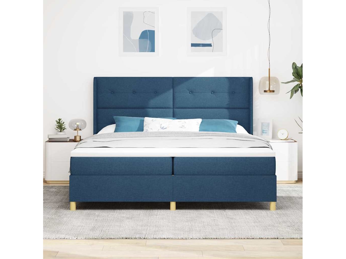 Vidaxl Cama Box Com Cabeceira Azul 200 X 200 Cm Tecido