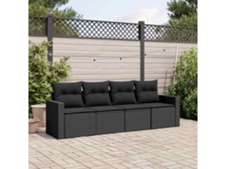 Vidaxl 4 Pcs Conjunto De Sofás Para Jardim C/ Almofadões Vime Pe Preto