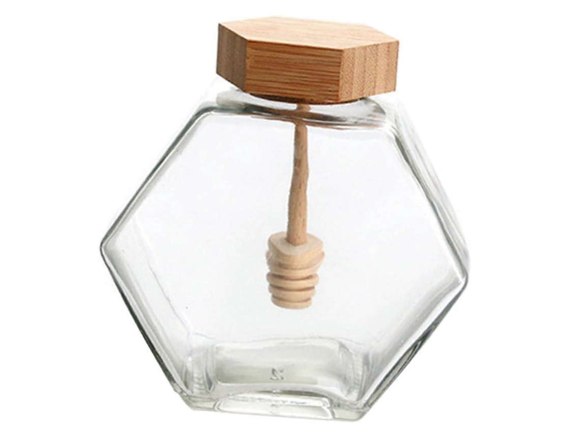 Pote De Vidro Para Mel Com Colher E Tampa, Dispensador De Mel Transparente Para Facilitar O Uso E O Armazenamento Na Cozinha.