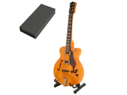Guitarra Eléctrica Miniatura De Madeira Ouro Oco Com Suporte