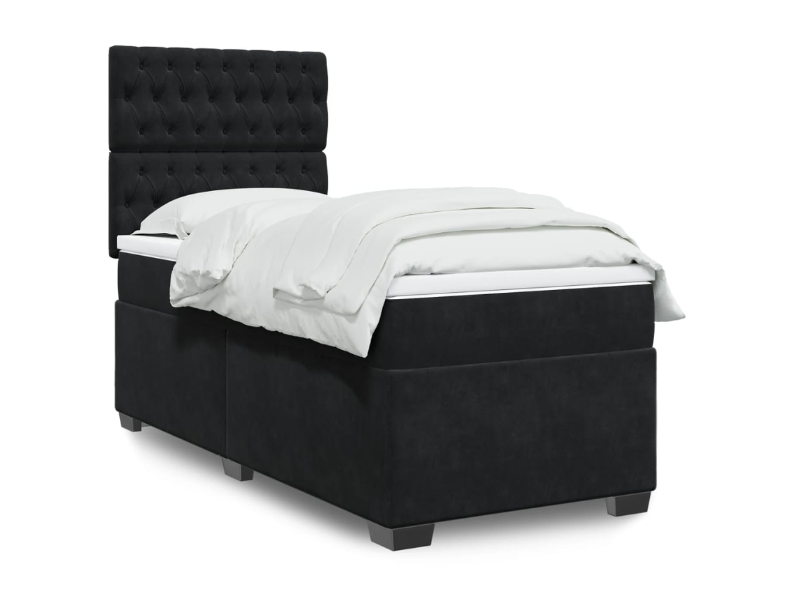 Cama Com Molas/colchão 90x200 Cm Veludo Preto