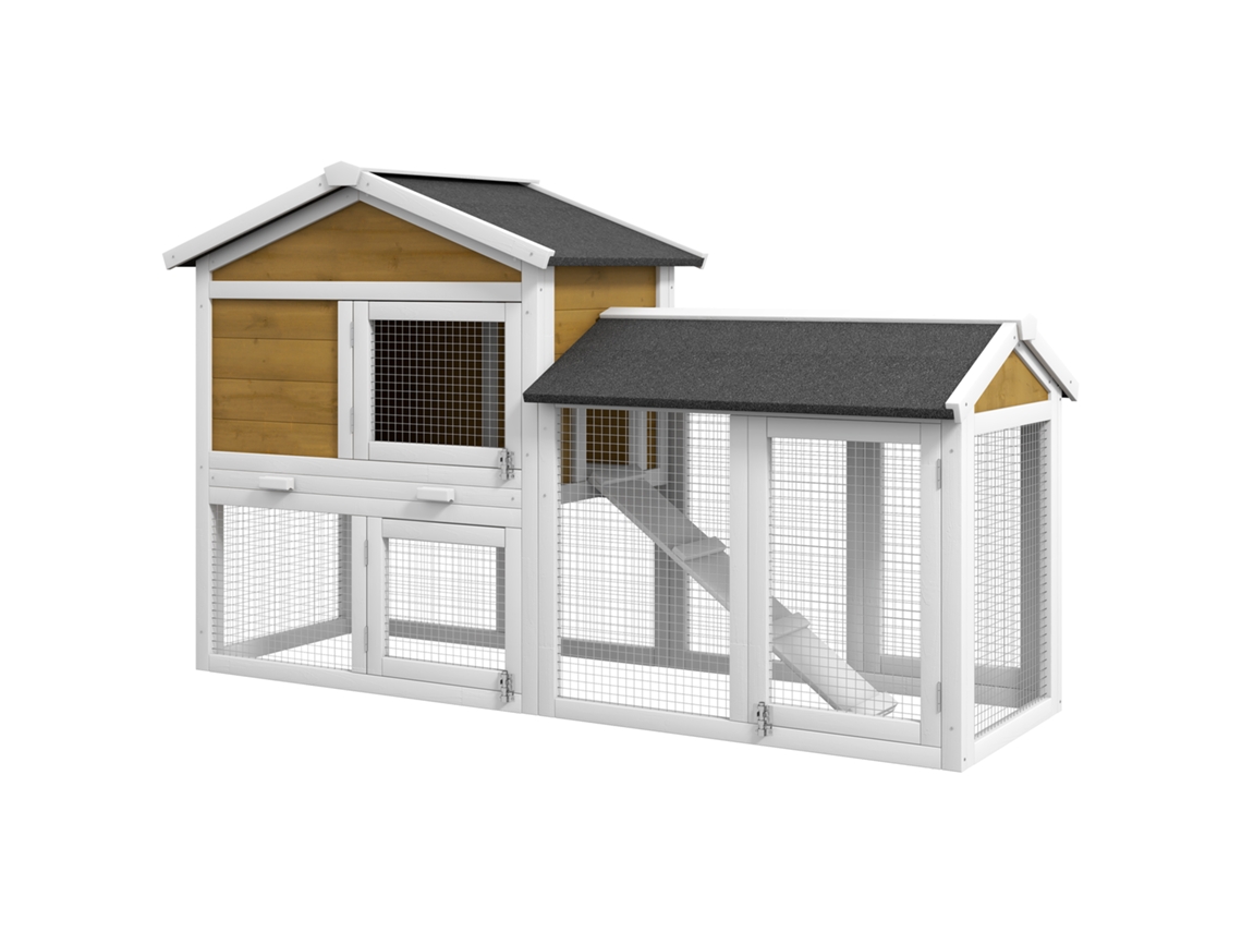 Rabbit Hutch 2 Andares Rabbit Hutch Gaiola De Madeira Com Telhado De Betume Portas De Rampa Para Cercado Ao Ar Livre 147x54x84 Cm Amarelo