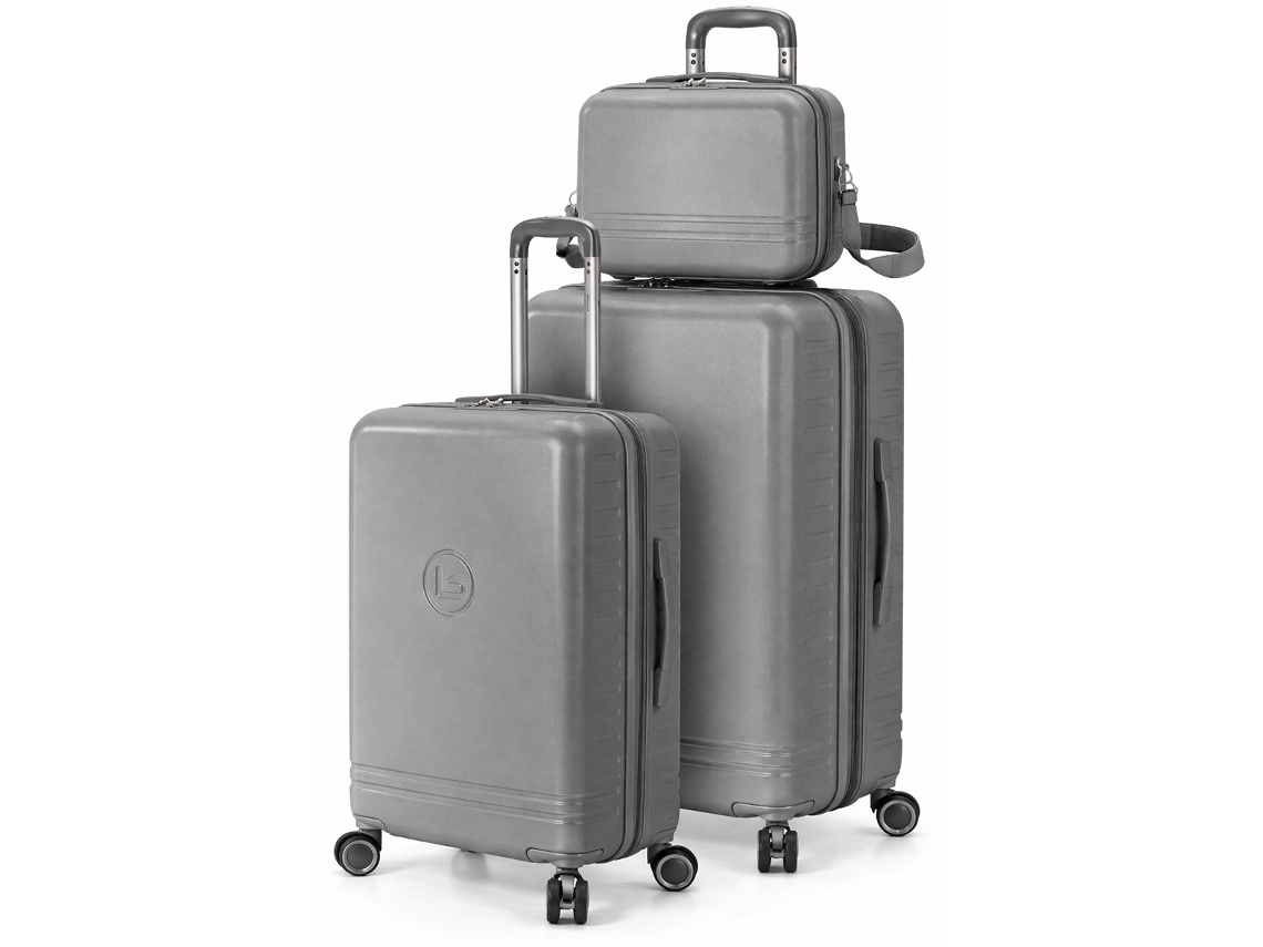 Conjunto De Malas Benzi Bz5827g-60/50, 2 Peças Rígidas Extensíveis Em Abs E Bolsa De Higiene Pessoal, Cabine 50 Cm E Média 60 Cm, 4 Rodas, Cinza