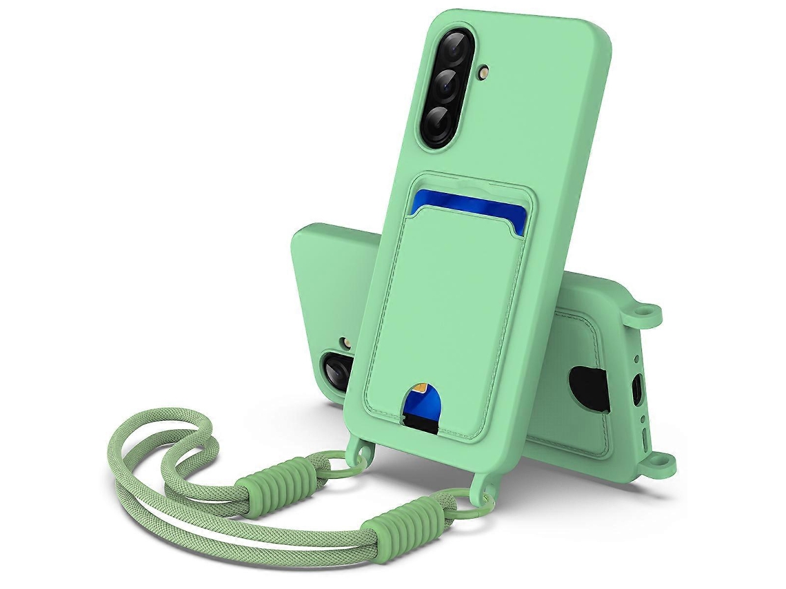 Capa Traseira De Silicone Líquido Com Alça Curta Verde Para Samsung Galaxy A56 5g E A36 5g