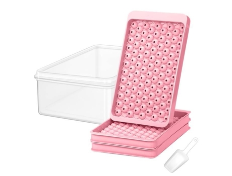 Conjunto de Bandeja para Cubos de Gelo com Tampa 3 Camadas 104 Grades Moldes para Sorvete Fácil de Remover Ferramenta de Cozinha Rosa WIRLSWEAL