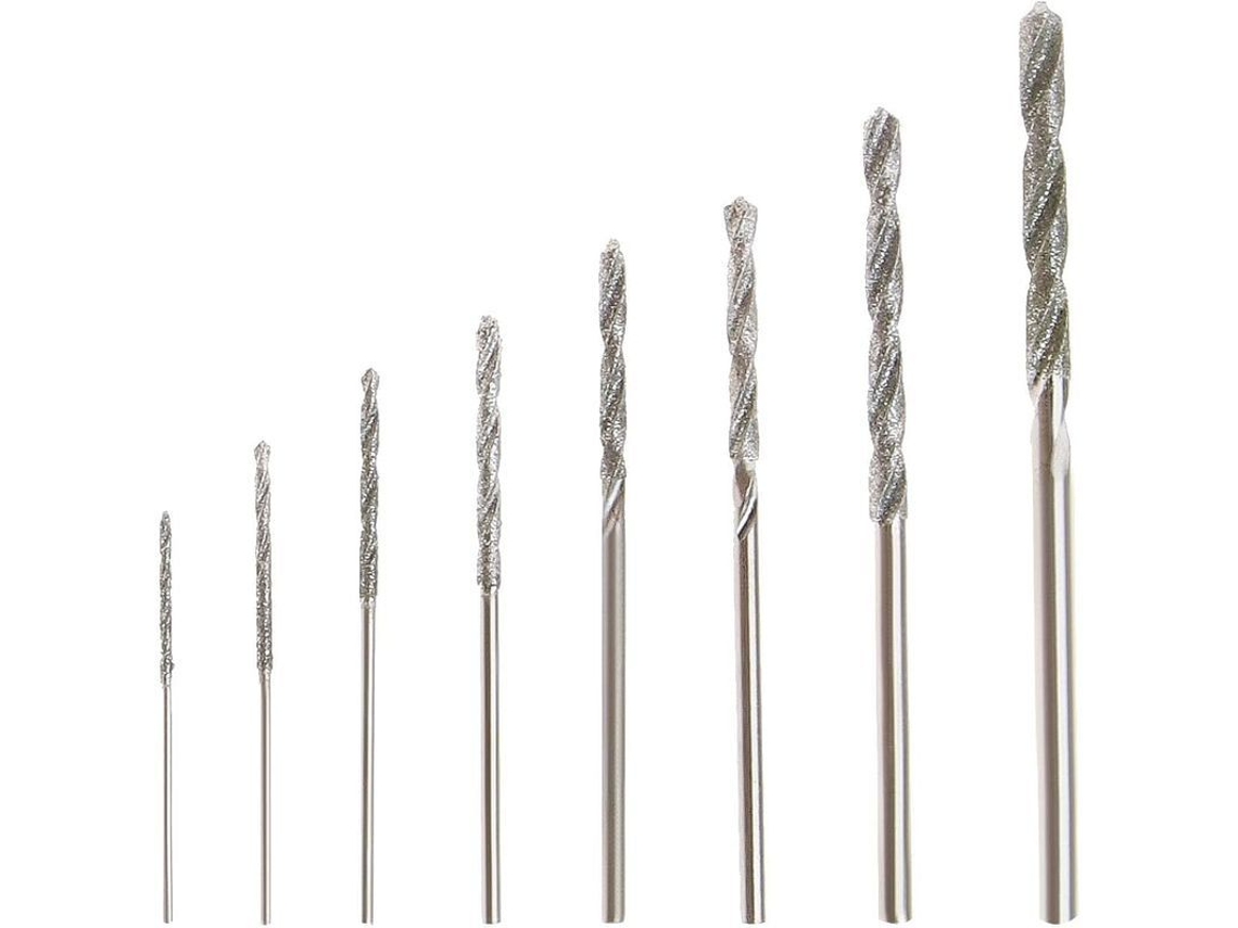 Conjunto de 8 Brocas Diamantadas Espirais de 0,8 a 3,0 mm para Jade, Vidro, Contas, Conchas, Metal e Pedras