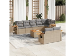 Vidaxl 9 Pcs Conjunto De Sofás P/ Jardim Com Almofadões Vime Pe Bege