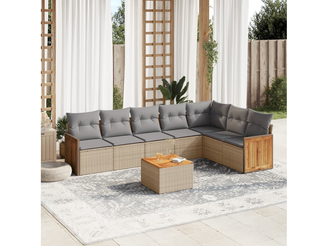 Vidaxl 8 Pcs Conjunto De Sofás P/ Jardim Com Almofadões Vime Pe Bege